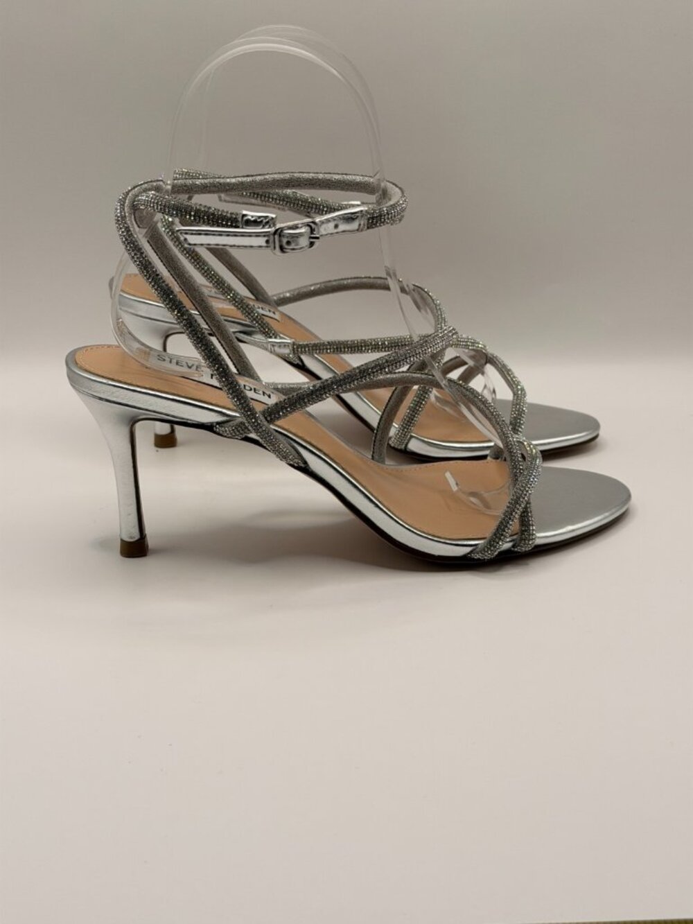 Steve Madden Womens Rexha Rhinestone Steap Silver High Heel Sandal Sz 7 - Picture 5 of 8